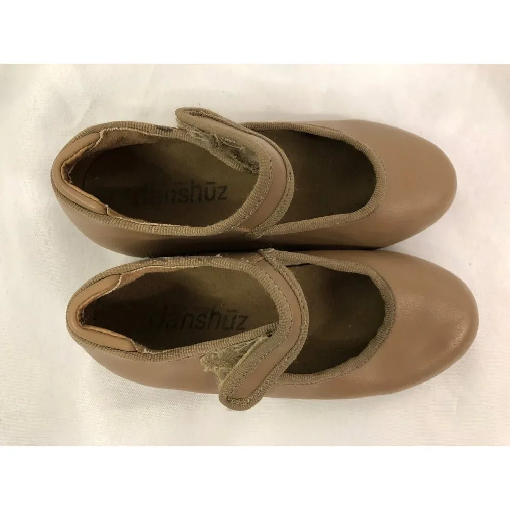 Pre-Owned Dance Tap Shoes Danshuz 534 Child 10M Tan Mary Jane Leather No Buckle